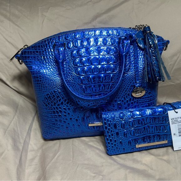 Brahmin Handbags - Brahmin Shiny Blue Embossed Tote and Wallet Set